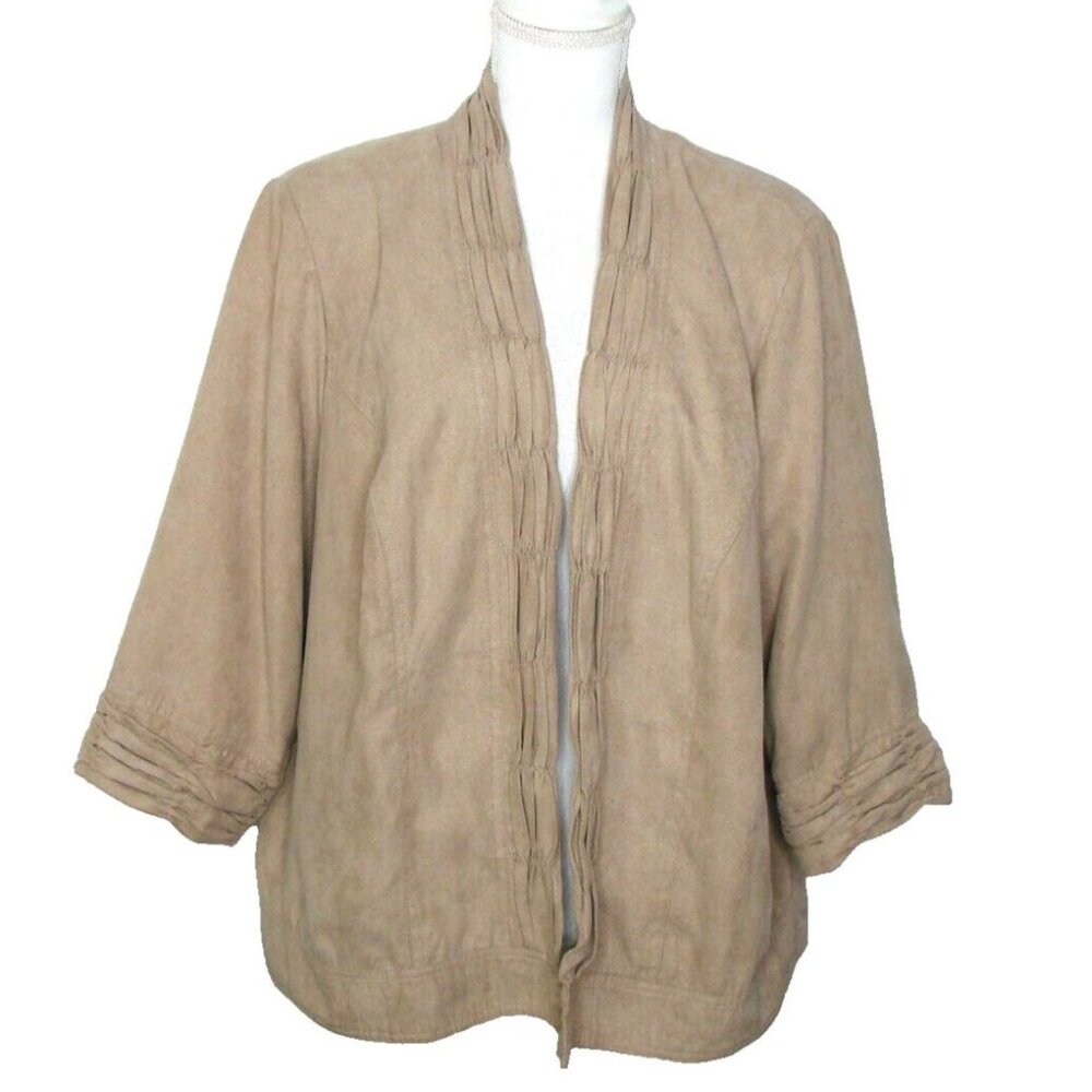 Dressbarn Womens 18/20 Beige Tan Jacket Blazer Long Sleeve Open Front Suede Like